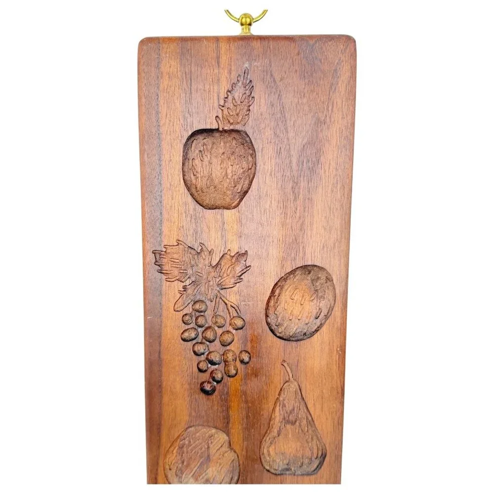 VTG Springerle Double Sided Wood Cookie Mold Press Panel Hangs‎ Fruit Boy Animal